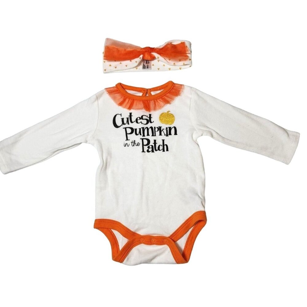 Baby Girl Chick Pea Halloween Fall Cutest Pumpkin in the Patch Onepiece Headband